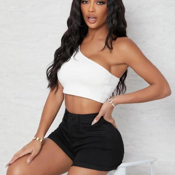 Black Curvy High Waist Denim Shorts - Picture 6 of 6